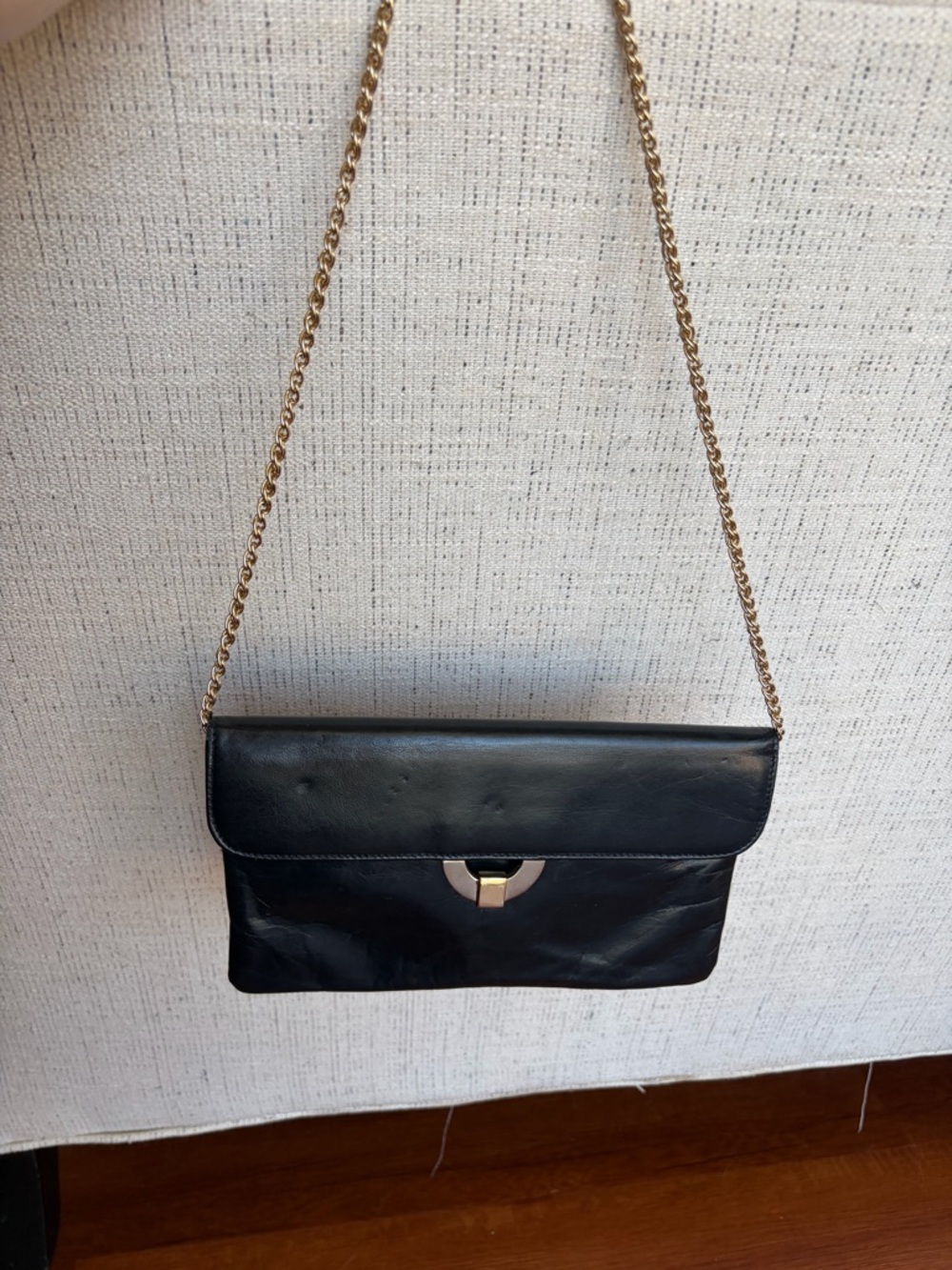 Rodo Black Leather Clutch with Gold Chain